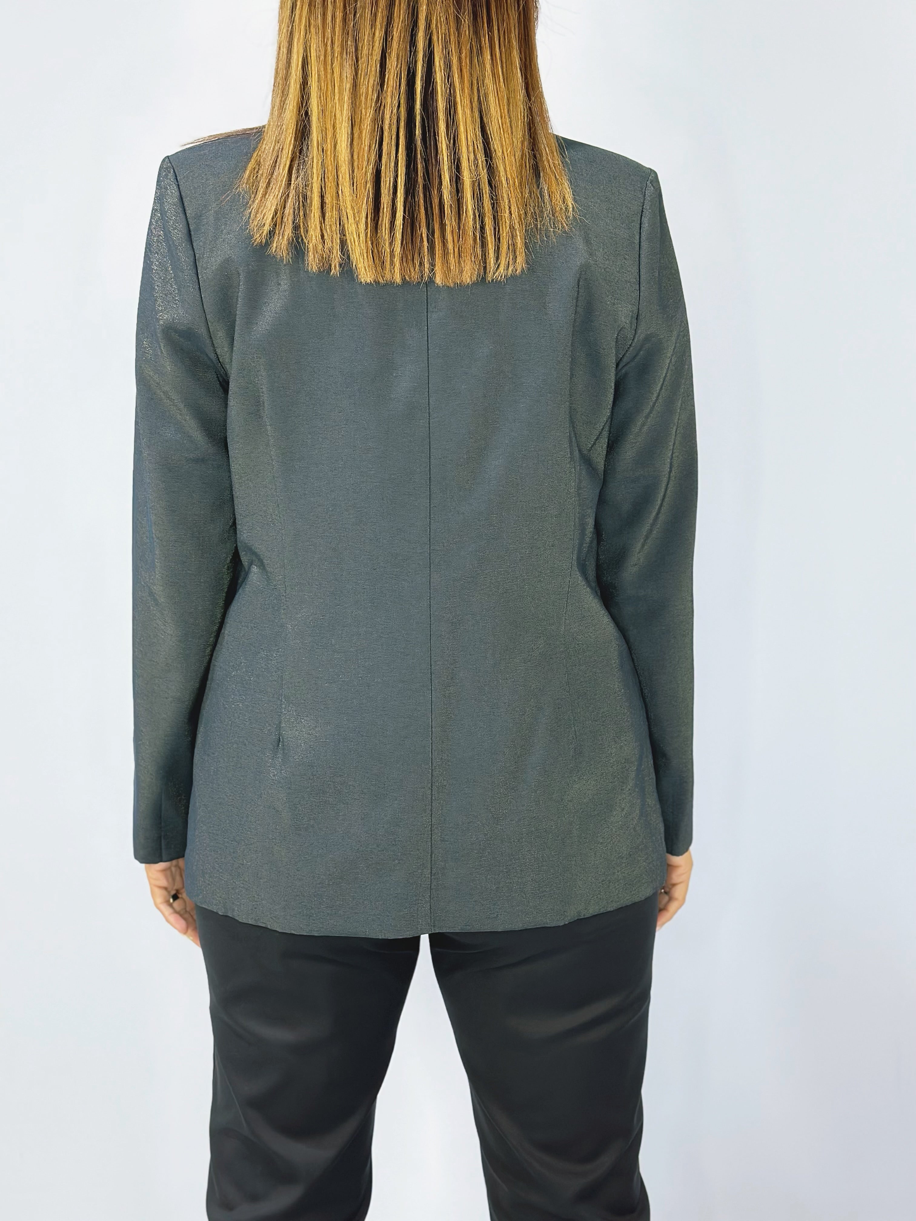 Back view of Kerry's Style Sessions black tailored blazer, showing clean lines and structured fit.