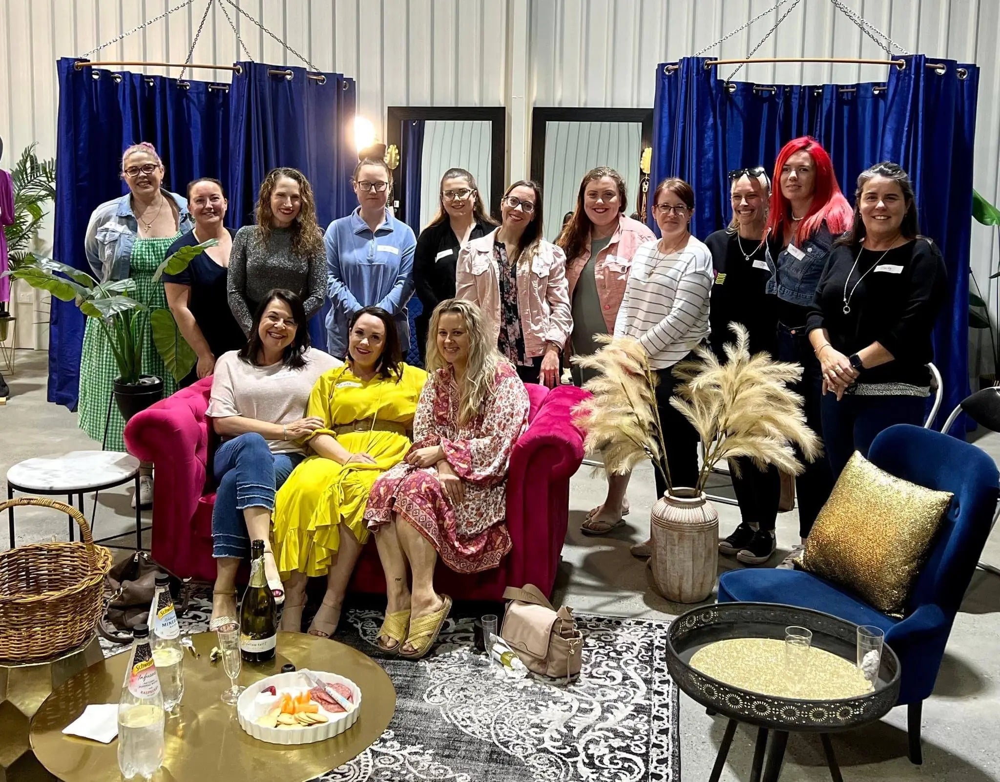 Stylish session with a group enjoying fashion, vibrant décor, and relaxed conversations.